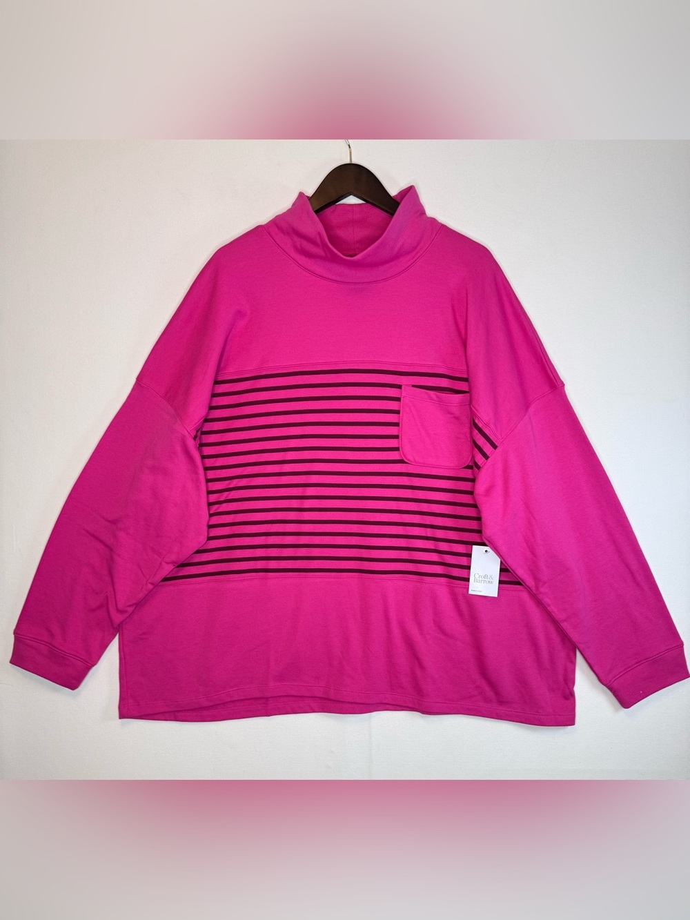 Croft & Barrow NWT Plus Size 4x Mock Neck sweatshirt pink stripe pullover FLAW
